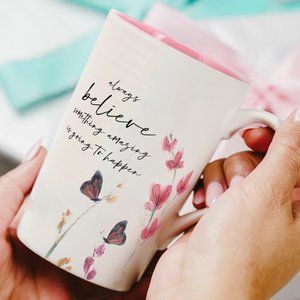 Coffee Mug, Latte Cup, Believe - watercolor floral art by Amylee Weeks
